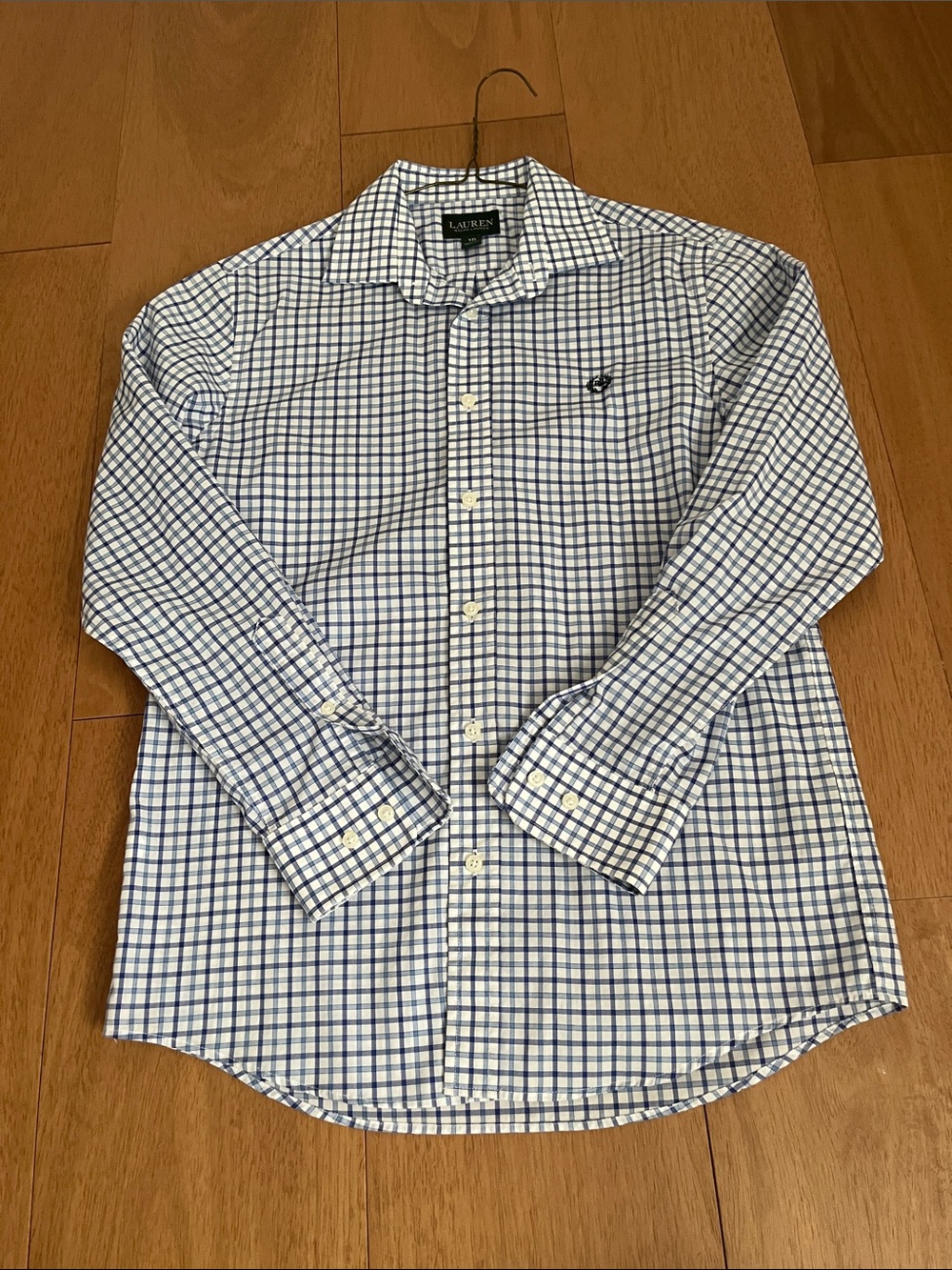Ralph Lauren White and Blue Checked Button-Down Dress Shirt